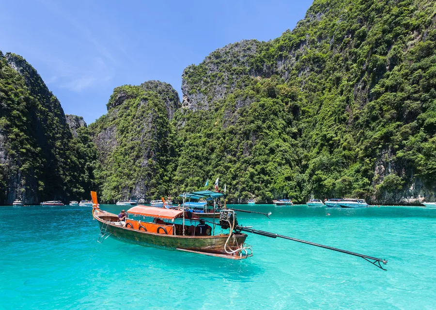 Limestone cliffs and water near a Phi Phi scenic stop